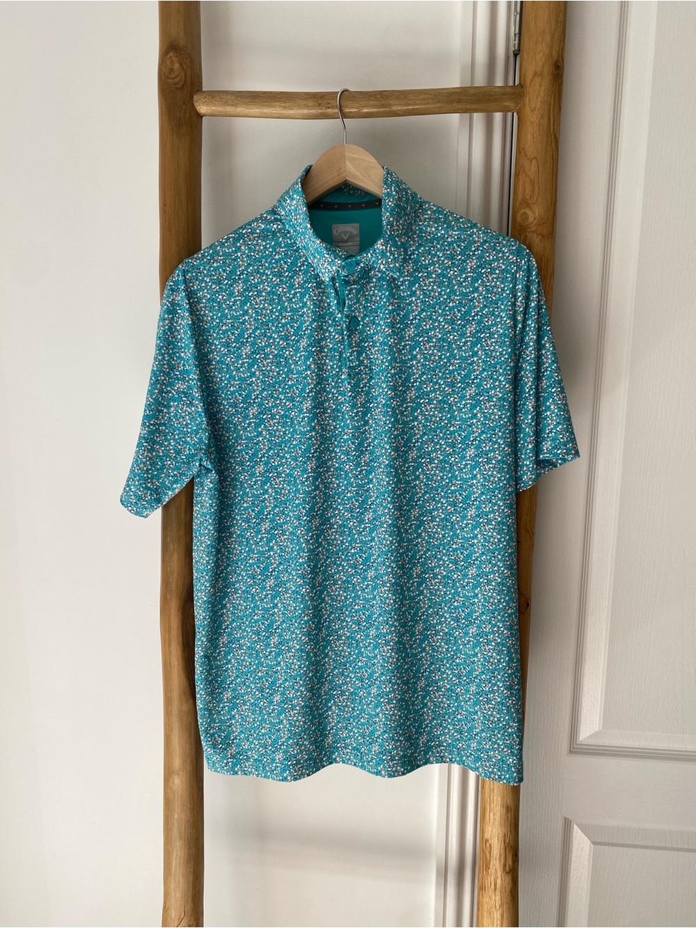 Callaway Opti-Dri Confetti Hex Polo Teal Performance Shirt Medium Golf Outdoors
